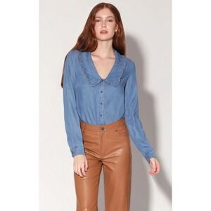 Walter Baker women Rachel top blouse button up W53285 jean blue sz L $168